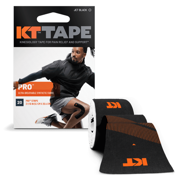 KT Tape Pro Ultra-Breathable Synthetic Kinesiology Tape, Jet Black, 20 Precut Strips