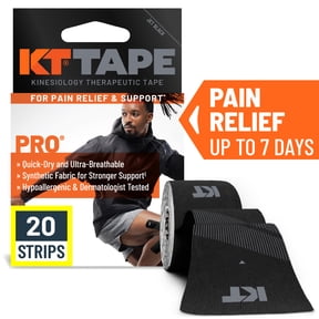 KT Tape Pro Ultra-Breathable Synthetic Kinesiology Tape, Jet Black, 20 Precut Strips