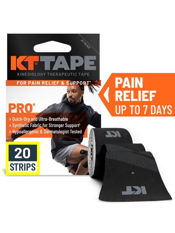 Pro Ultra-Breathable Synthetic Kinesiology Tape, Jet Black, 20 Precut Strips