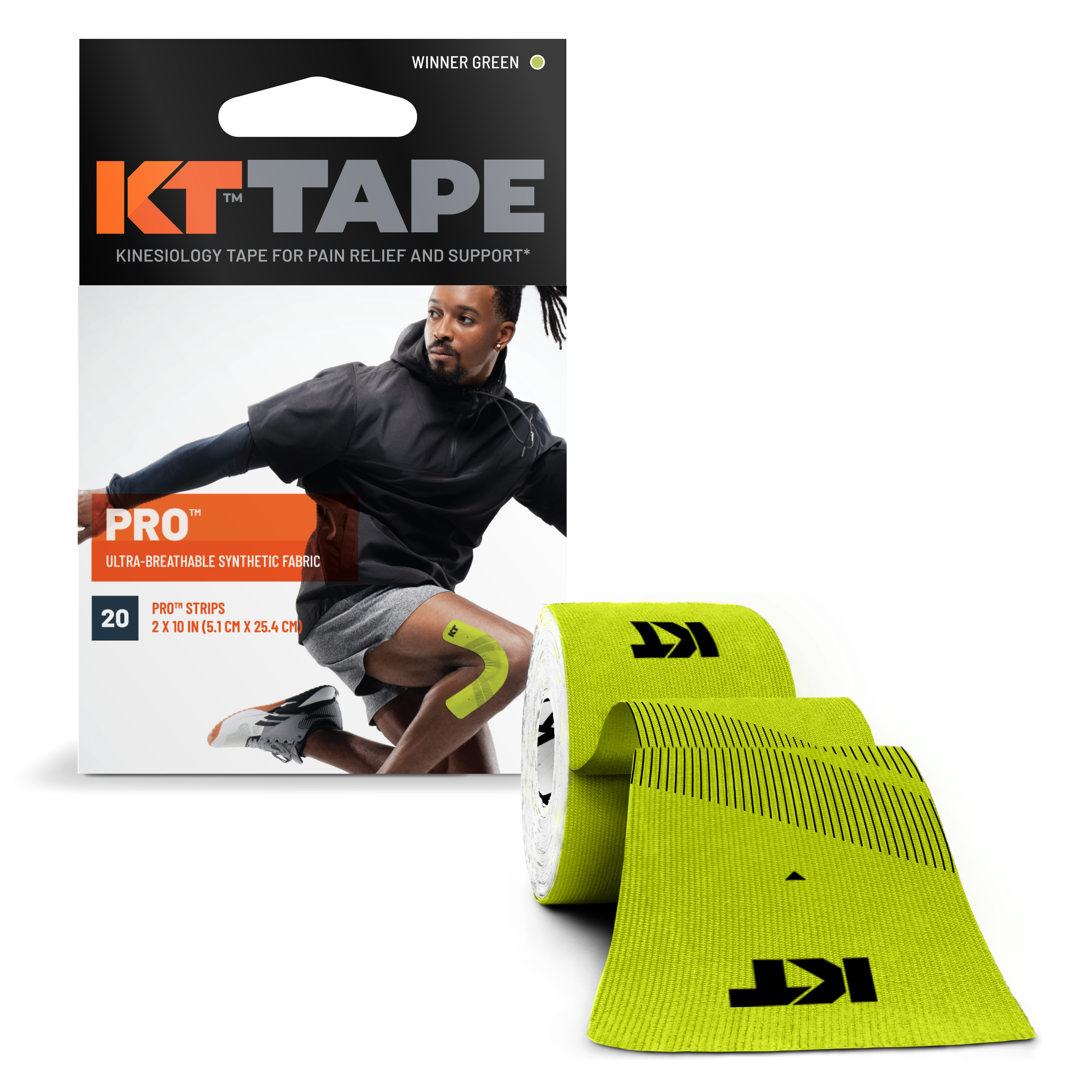KT Tape Winner Green Pro Synthetic Kinesiology Tape 20 Precut Strips - image 1 of 8