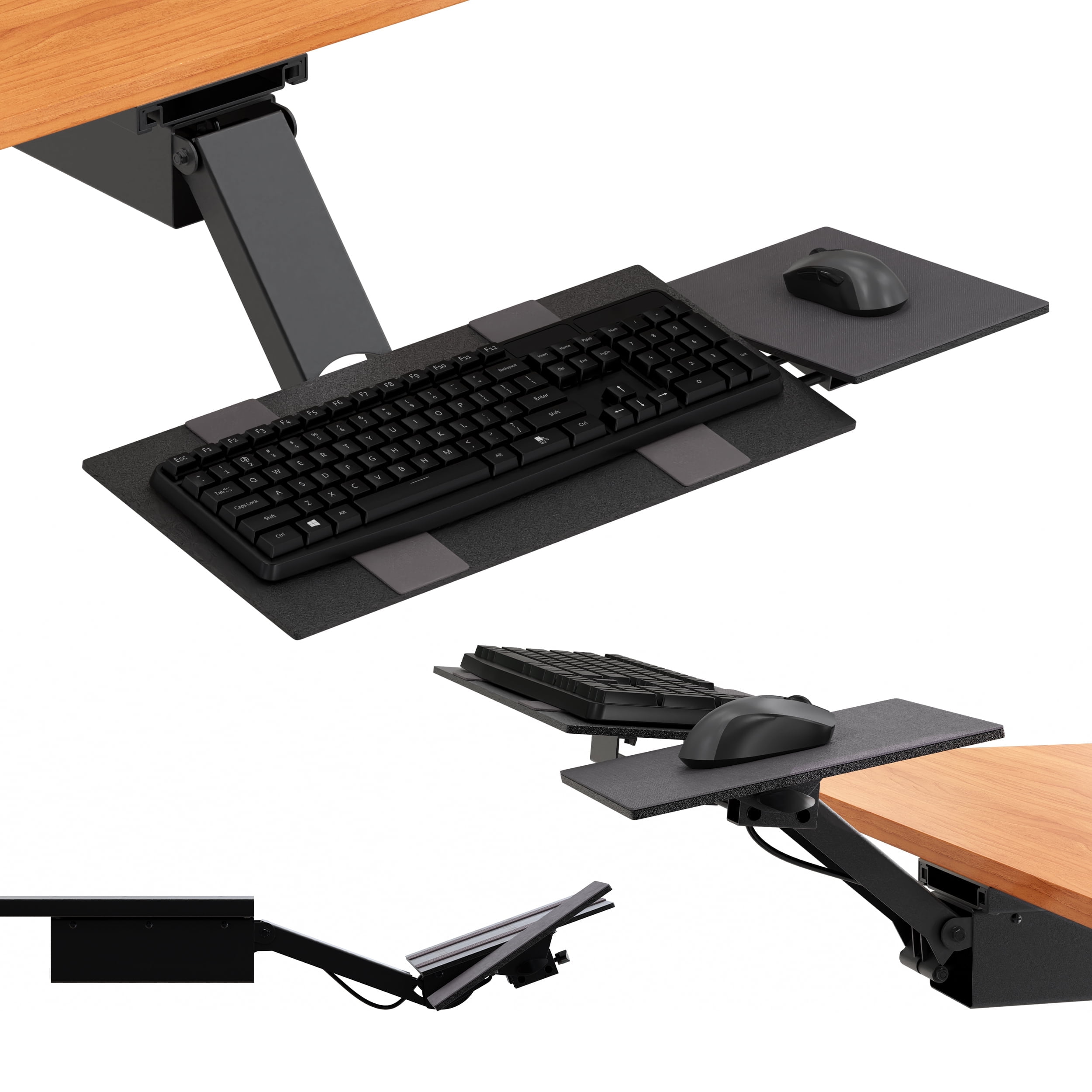 Adjustable Sit Stand Keyboard Tray Under Desk – Ergonomic Slide-Out Keyboard Drawer with Height & Tilt Adjustment, 360° Swivel, and Mouse Pad