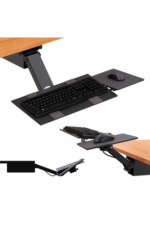 Adjustable Sit Stand Keyboard Tray Under Desk Ergonomic Slide-Out Keyboard Drawer with Height & Tilt Adjustment, 360 Swivel, and Mouse Pad