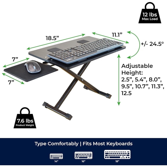 KT3 Computer Keyboard Stand & Riser for Desk, Adjustable Raised Wrist Friendly Keyboard Stand Tray & Mouse Stand Lift Negative TIlt$$