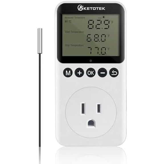 KT3200PRO Digital Temperature Controller Outlet Day Night Thermostat Plug Socket Heating Cooling Temp Controller with Sensor Timer Regulator for Reptile Greenhouse Brewing Refrigerator