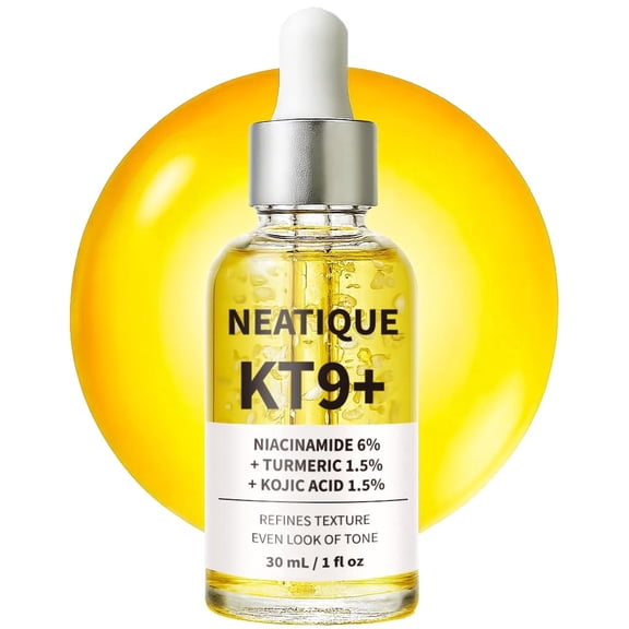 KT9+ Niacinamide Serum 6% with Turmeric 1.5% & Kojic Acid Serum 1.5% Face Essence Care for Uneven Tone, Dark Spots, Rough Texture, Pore Appearance Lightweight Daily Facial Serum, 30 mL