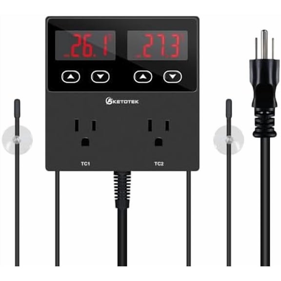 KT99pro Dual Digital Temperature Controller Outlet 10A Relay Heating Coolling Thermostat Controlled Socket with Sensor for Reptile Brewing Fermentation Breeding Incubation Greenhouse$$Tools