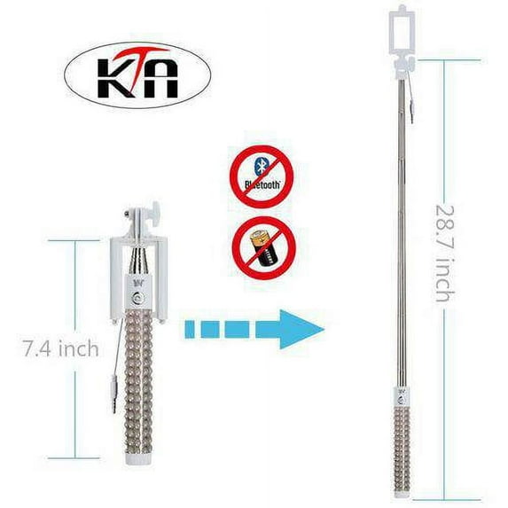 KTA Wired Mini Selfie Stick with White Bracket, Pearls
