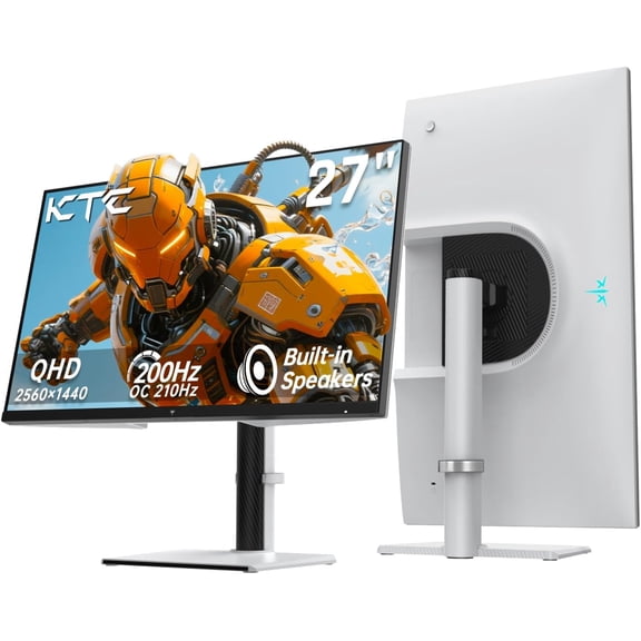 KTC 27 Inch Gaming Monitor 200Hz, 1440P Monitor with Speakers, Up to 210Hz Computer Monitors Fast IPS 1ms, 131% sRGB, Adaptive Sync, Tilt/Swivel/Pivot/Height Adjustment, HDMI DisplayPort, White H27T6
