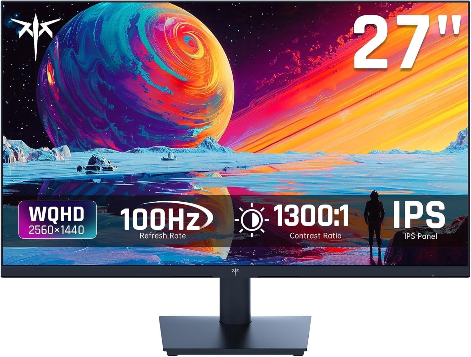 KTC 27 Inch QHD (2560x1440) 100Hz Computer Monitor - IPS Panel, Anti-Blue Light Screen, 100% High Color Gamut, 123% sRGB, Support FreeSync and G-Sync, PC Monitor for Casual Gaming and Working