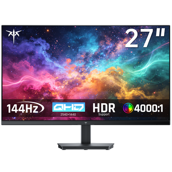 KTC 27 Inch QHD Computer Monitor - 144Hz Gaming PC Monitor 2K, 4000:1 Contrast, 129% sRGB, Adaptive Sync, HDMI DP, Anti-Blue Light, 3-Side Frameless, for Casual Games and Work, VESA Mount H27T27S