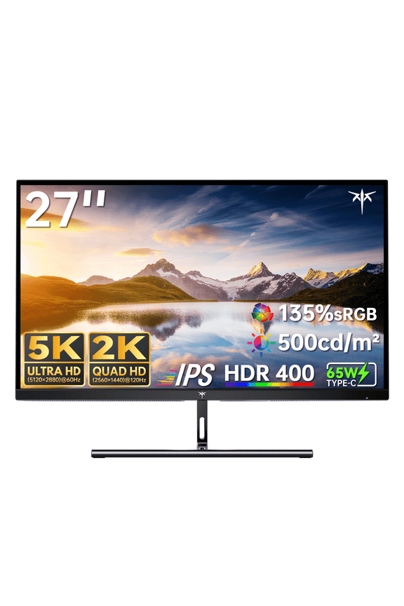 5K Monitor 27 Inch: Dual Mode 5K (5120x2880) @60Hz / 2K@120Hz Computer Monitor, 99% DCI-P3, 100% sRGB, E2, Type-C 65W, HDMI & DP, HDR400, Compatible with Mac mini, H27P3