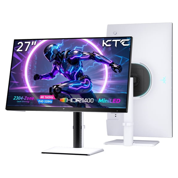 KTC M27P6S 27 Inch 4K Mini LED Gaming Monitor, UHD 3840x2160 160Hz & FHD 320Hz Dual Mode, Fast IPS, HDR1400, 1ms, HDMI 2.1, USB-C, FreeSync & G-Sync Compatible,White