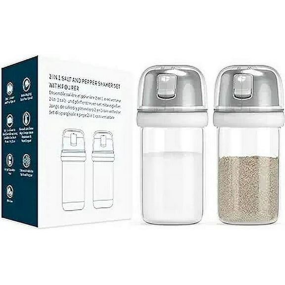 KTCHENDAO 2 in 1 Glass Salt Shaker with Side Pour Spout, Built-in Lid to Slow Down Dampness with Mearsuring Marks, Elegant Borosilicate Glass Salt Dispenser for Kitchen,BPA Free,4oz (White)