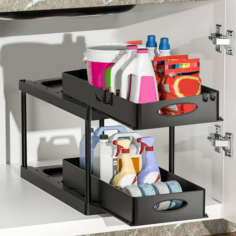 Under Sink Organizers and Storage, Double Sliding Pull Out cabinet  organizer for Bathroom Organization and Storage 2 Tier Kitchen Sink  Organizer Under
