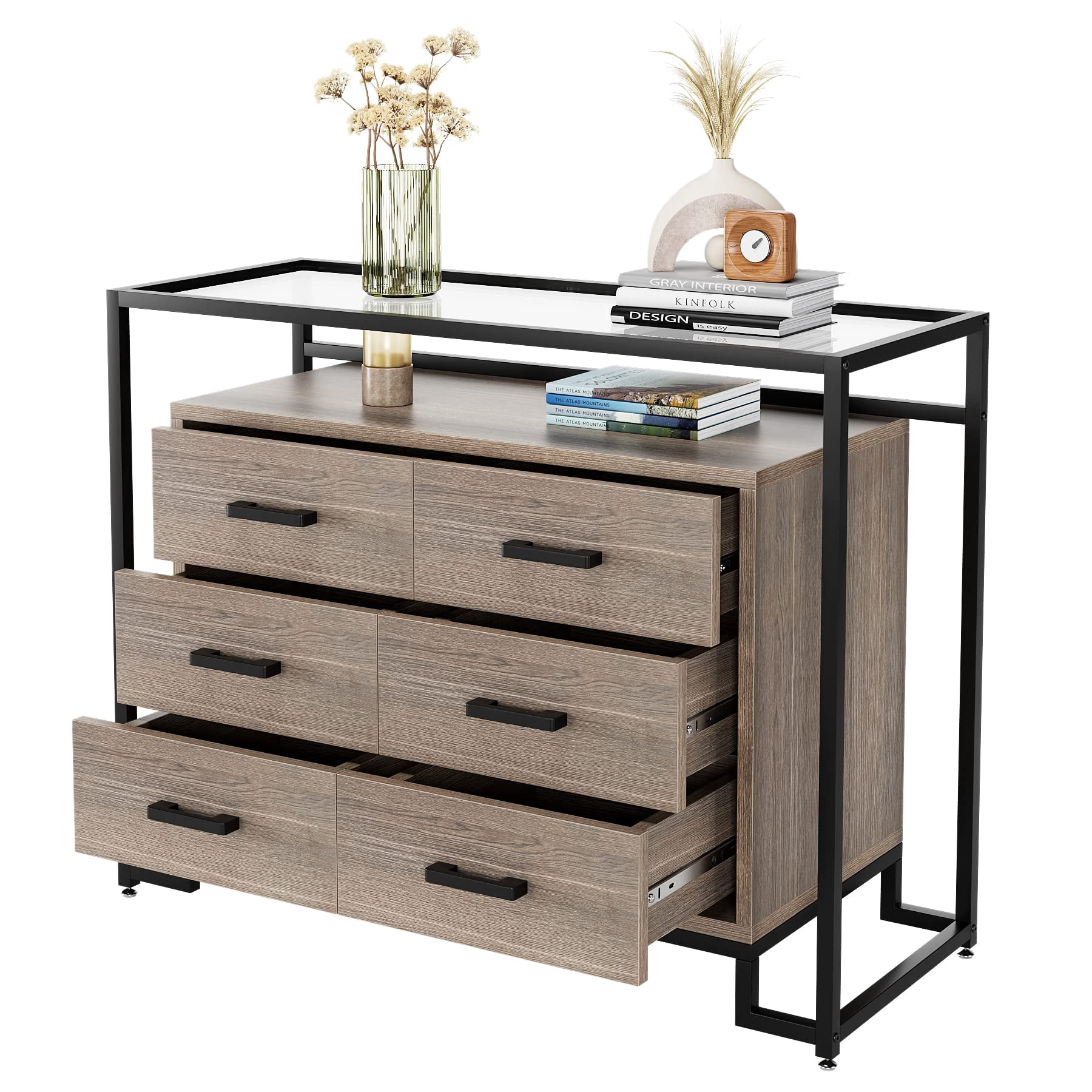 KTENME 6 Drawer Dresser, 39.4”W Wood Dresser Chest with Wide Storage ...