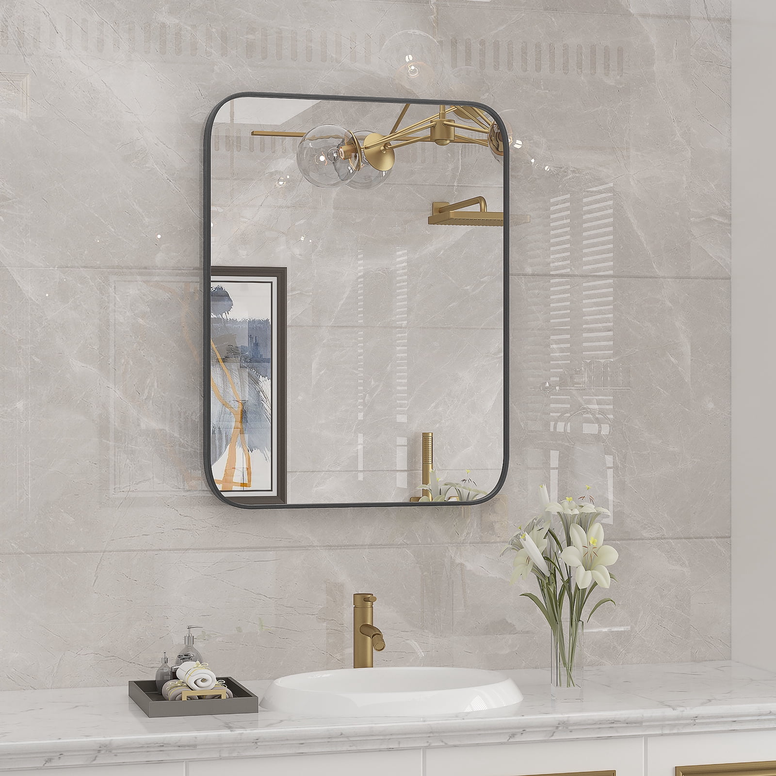 KTENME Bathroom Mirror, Large Size Stylish Wall-Mounted Rectangular ...