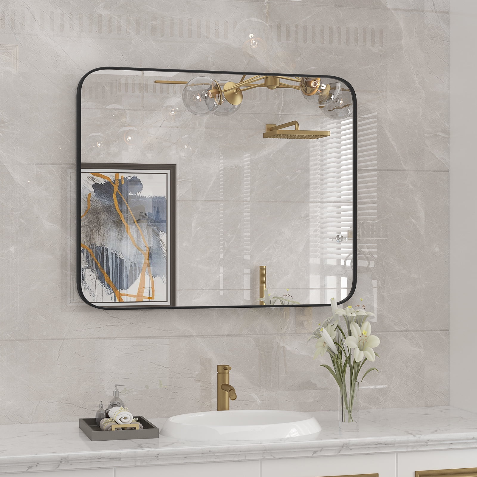 KTENME Bathroom Mirror, Large Size Stylish WallMounted Rectangular