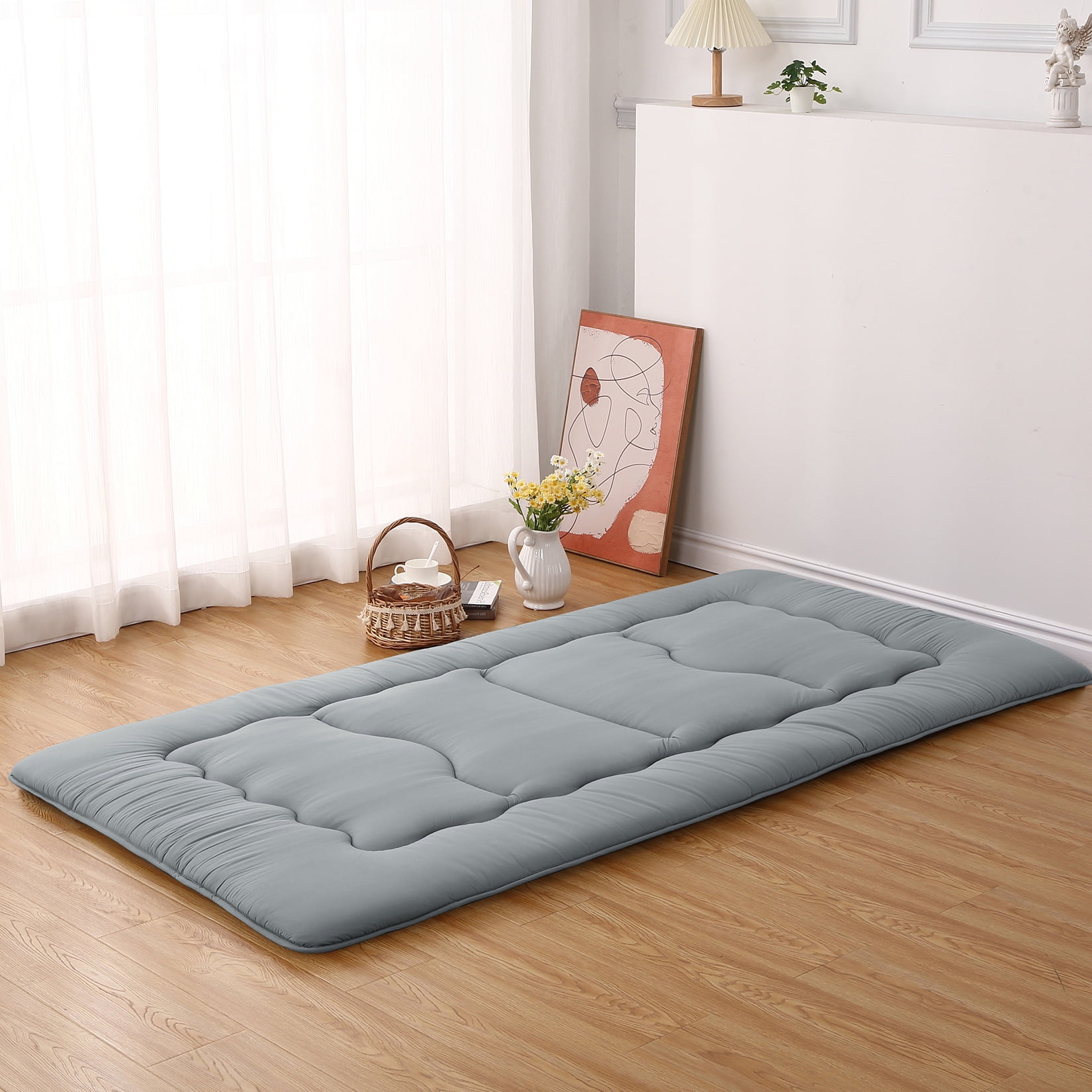 Japanese Floor Mattress,Futon Mattress, Extra Thick Folding Sleeping Pad, Tatami Mat Foldable Roll Up Mattress Alwyn Home Color: Black, Size: Queen