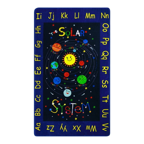 KTENME Kids Playmat 3x5 Kids Rug Kids Educational Rug Solar System Alphabet Kids Play Rug Learning Carpet Play Mat for Playroom Bedroom Nursery Non-Slip Soft Area Rug, 3 x 5 FT
