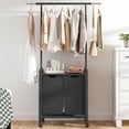 thumbnail image 1 of KTENME Laundry Sorter 3 Section Laundry Hamper Sorter with Clothes Hanging Rod and Wooden Storage Shelf 3 X 13gal Laundry Basket Organizer for Laundry Room Organization Storage Baskets, Black, 1 of 8