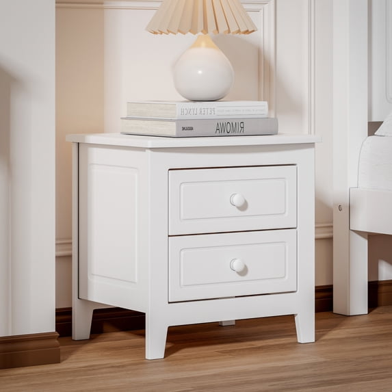 KTENME Night Stands End Table With 2 Storage Drawers Easy Assembly Mid Century Retro Bed Side Table For Bedroom/Living Room/Salon/Office