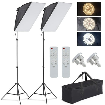 KTENME Softbox Photography Lighting Kit, Continuous Lighting 2 Kit Reflector and 3 Color Temperature 85W 3000K-7500K Bulb, Photo Studio Lighting for Video Recording, Portrait Shooting