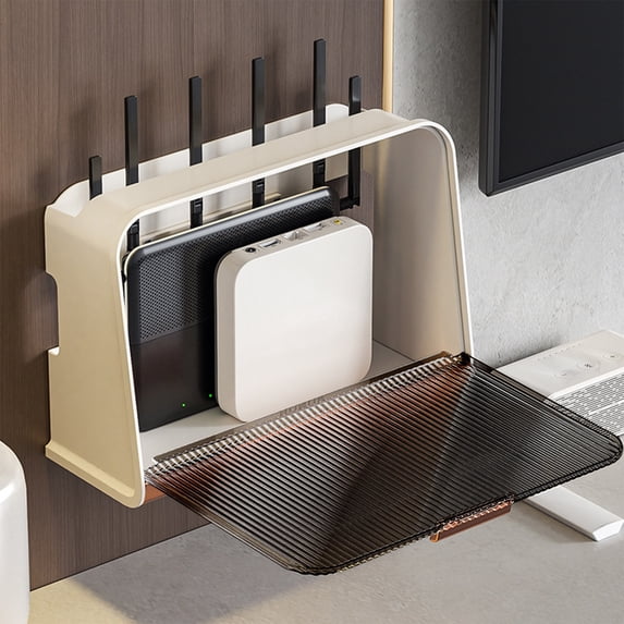 KTFgvq Cable Management Box, Wall Mountable, Desktop Organizer, Hide Wires and Power Strips, for Home and Office Use, Beige