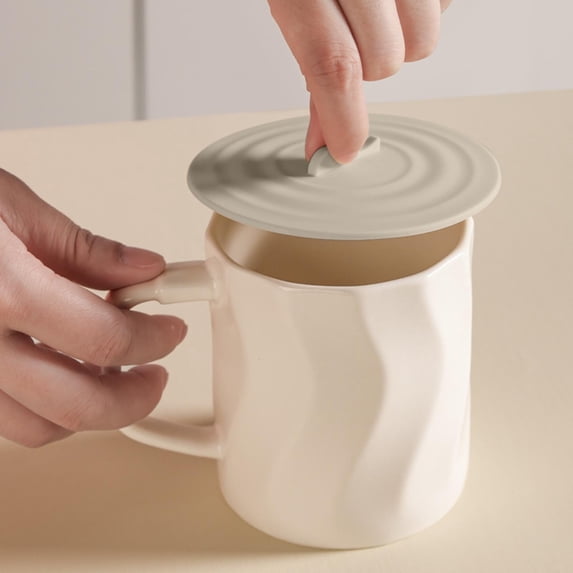 KTFgvq Ceramic Cup Lid, Colorful Design, Secure Fit, Keeps Beverages Warm, for Coffee Tea Office Use, Beige
