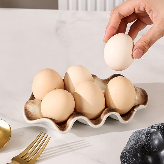 KTFgvq Ceramic Egg Tray, Sauces Snack Tray, Divided Plates Tableware, Kitchen Serving Dish for Dining Table, White