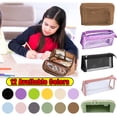 thumbnail image 1 of KTFgvq Clear Pencil Case, Transparent Pen Case, Large Capacity Stationery Bag, Portable Travel Pencil Organizer for Adult Teen Women, 8.46" x 2.95" x 3.93", Purple, 1 of 8