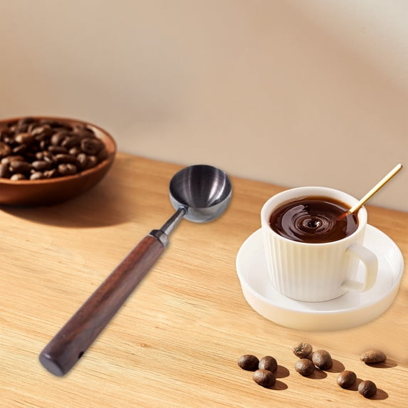 KTFgvq Coffee Measuring Spoon Stainless Steel Wooden Handle Baking Tea Scoop Kitchen Tool for Cooking and Brewing, Black