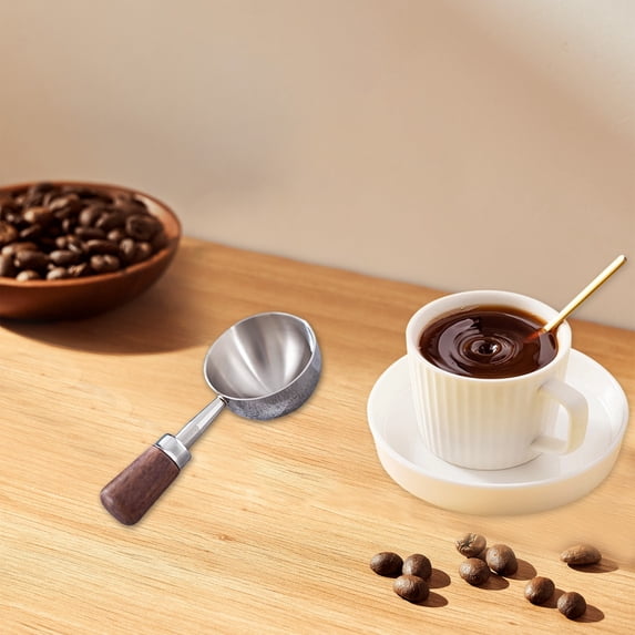 KTFgvq Coffee Measuring Spoon Stainless Steel Wooden Handle Baking Tea Scoop for Kitchen Pantry, Silver
