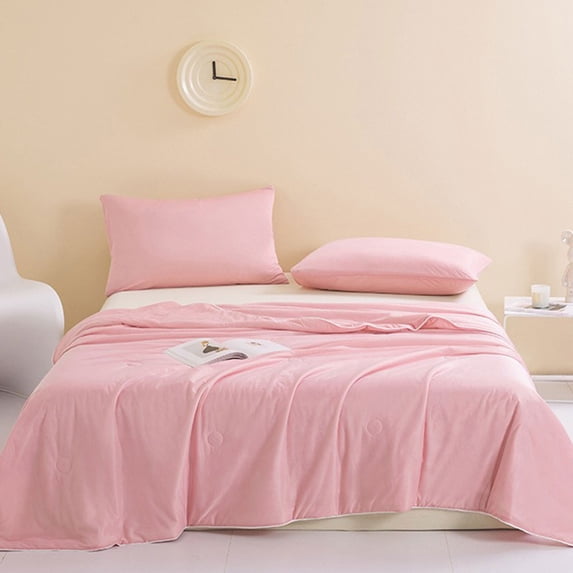 KTFgvq Cool Feeling Comforter, Solid Color Washed Design, Breathable Summer Bedding, Lightweight Cover for Warm Weather, Pink