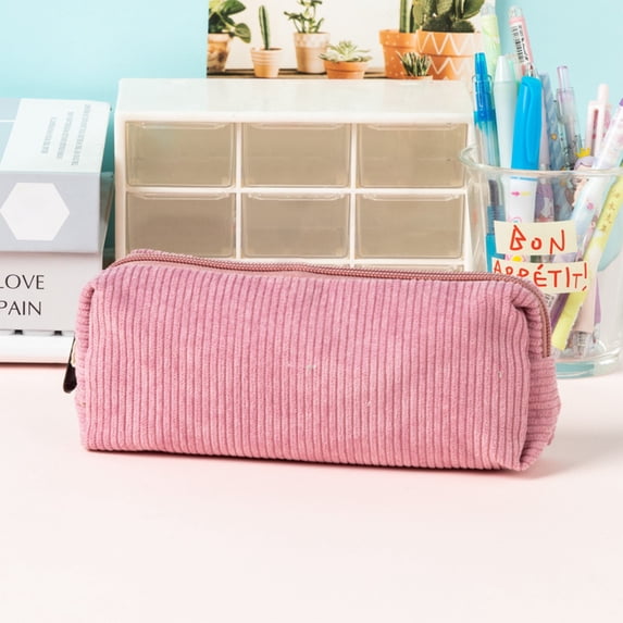 KTFgvq Corduroy Pencil Case Vintage Stationery Pouch Fabric Organizer for Classroom Supplies, Pink