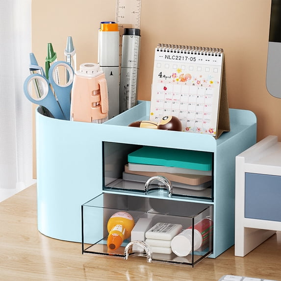 KTFgvq Desktop Organizer Drawer Box Small Item Storage Cosmetic Accessory Holder for Vanity Desk Office, Blue