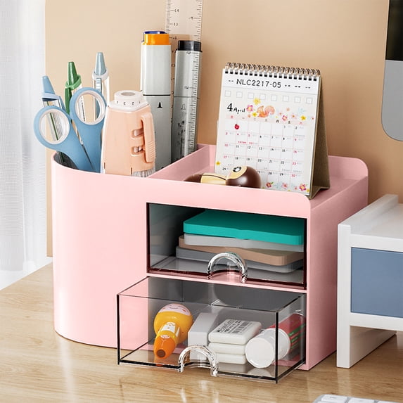 KTFgvq Desktop Organizer Drawer Box Small Item Storage Cosmetic Accessory Holder for Vanity Desk Office, Pink