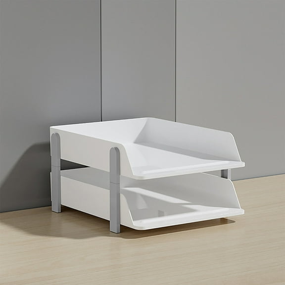 KTFgvq Desktop Organizer Rack, Two Tier Storage, Paper File Sorter, for Home Office Workspace, Gray