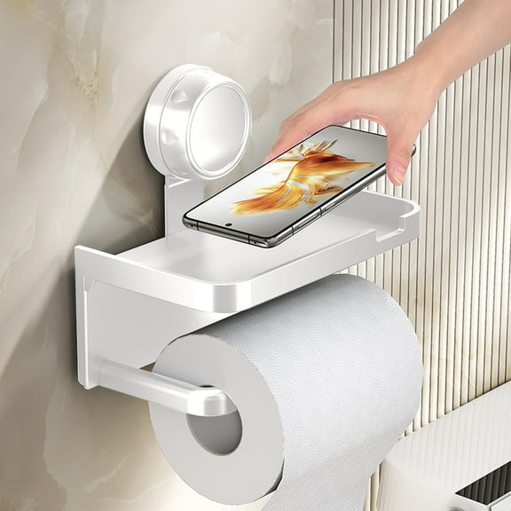 KTFgvq Double Layer Paper Rack Suction Cup Storage Organizer Bathroom Kitchen Paper Towel Holder, White