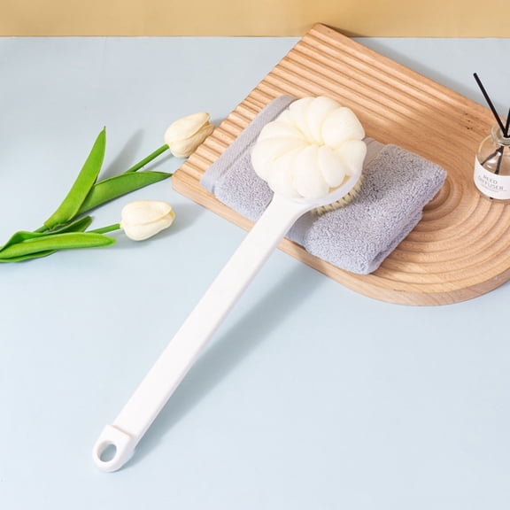 KTFgvq Double Sided Bath Brush Long Handle Soft Bristle Back Scrubber Body Exfoliation for Shower and Bath, White