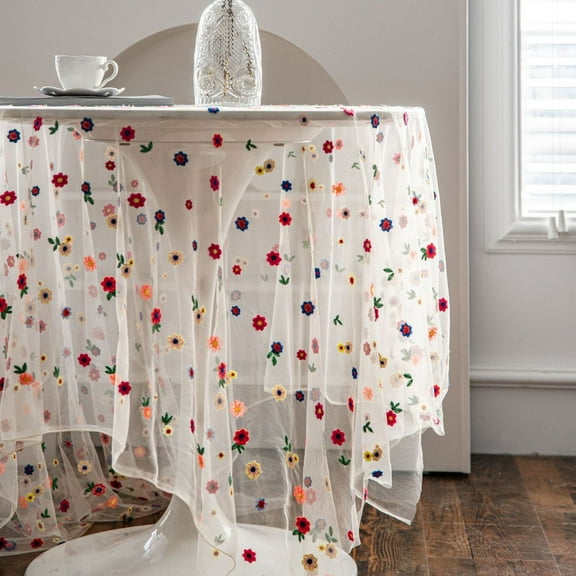 KTFgvq Embroidered Flower Tablecloth, Elegant Overlay, Floral Mesh Cover, Enhancing Dining Atmosphere for Wedding Party Home Decor