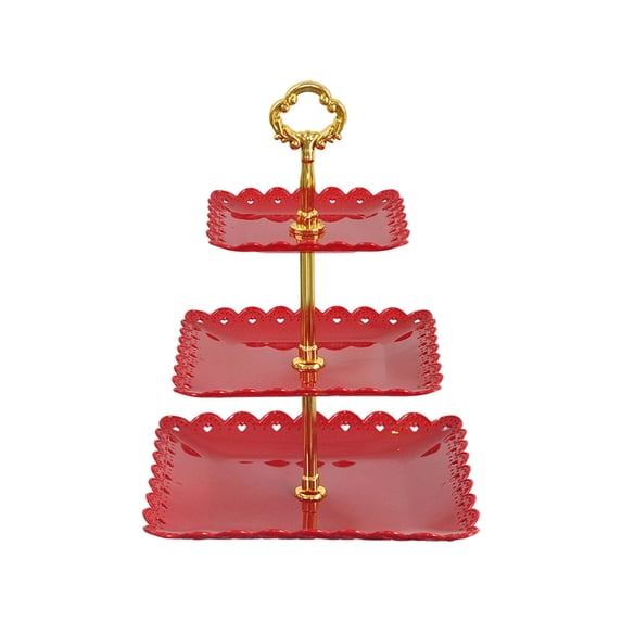 KTFgvq Fruit Tray Snack Rack Three Tier Serving Stand for Parties Events Catering, Red