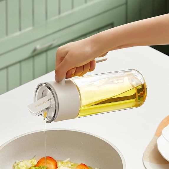 KTFgvq Glass Oil Dispenser Leak-Resistant Kitchen Bottle Automatic Spout Drizzling for Cooking Baking, White