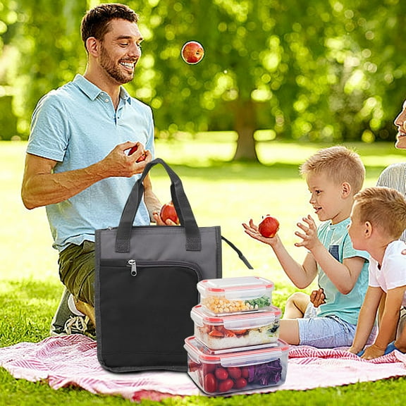 KTFgvq Insulated Picnic Bag Foldable Cooler Bag for Food Delivery Ice Cubes Vegetables, Black