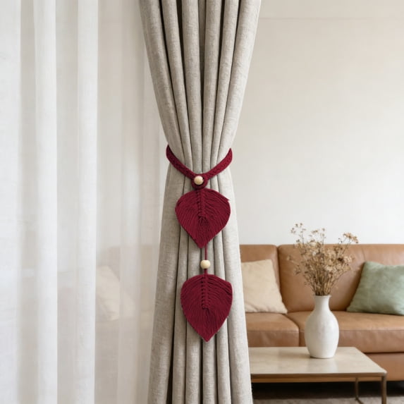 KTFgvq Leaf Curtain Tiebacks Artificial Rope Straps Decorative Holdbacks for Window Drapes, Red