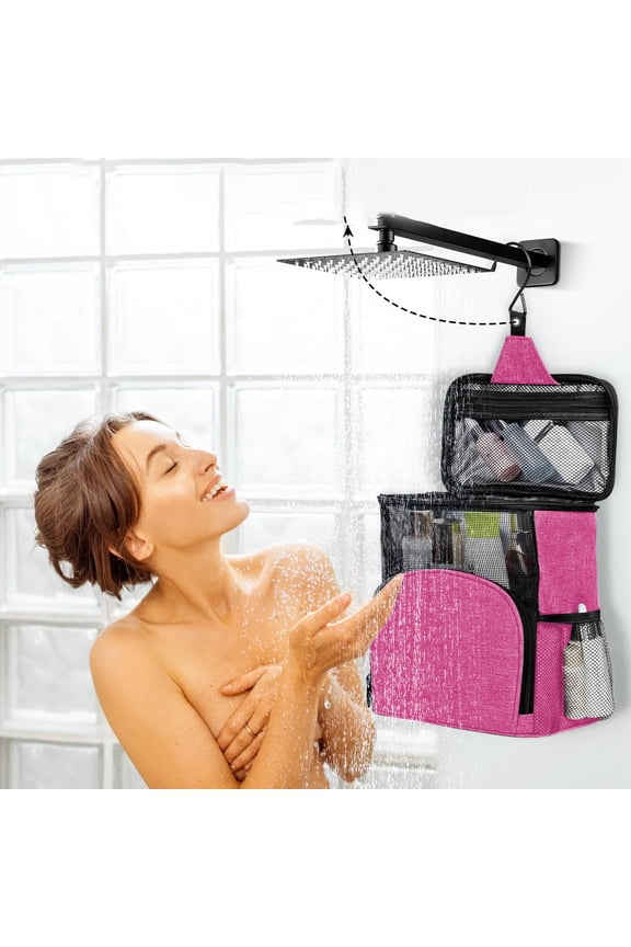 Mesh Toiletry Bag Travel Organizer Portable Hanging Wash Bag Zipper Pouch for Bathroom Essentials, Red