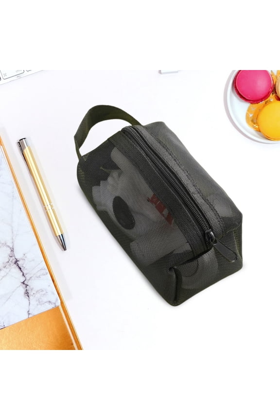Mesh Zipper Pouch Organizer Bag Compact Storage for Essentials Travel Accessories, Black