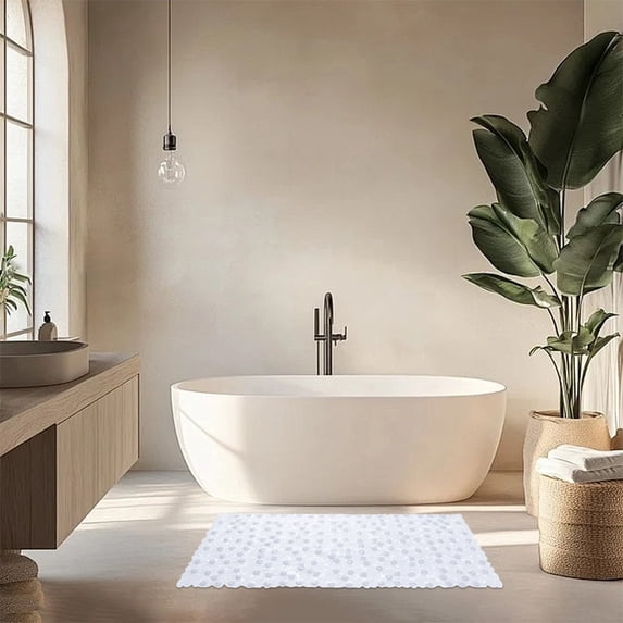 KTFgvq Non Slip Mat PVC Pebble Design Long Floor Mat for Poolside and Bathroom Areas, Clear