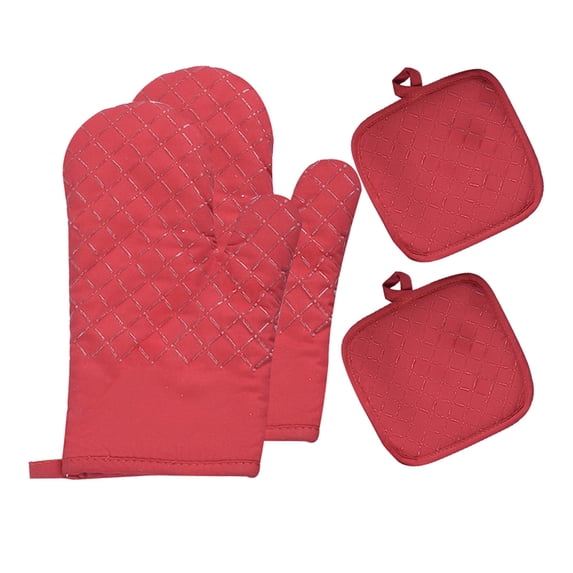 KTFgvq Oven Mitts and Pot Holders Set, Heat Resistant Kitchen Gloves, Non-Slip Grip for Baking and Cooking, Red