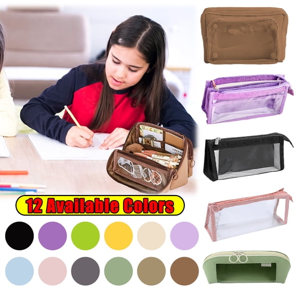KTFgvq Pencil Case, Clear Pen Pouch Exam Storage Bag with Zipper, Large Capacity Stationery Organizer for Office and Home Use, 8.66" x 5.51", Beige
