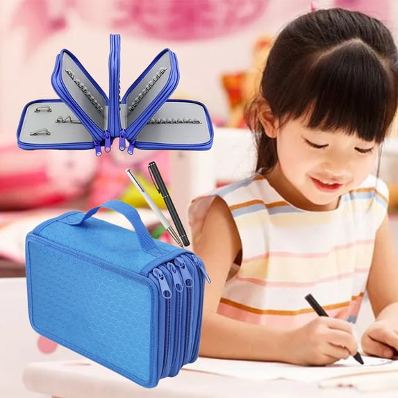 KTFgvq Pencil Case Large Capacity Compartment Organizer Stationery Storage Bag Multifunctional for Classroom Office Supplies, Blue